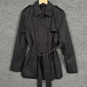 New Quince Large Double Breasted Trench Coat Black Belted Vented Cotton Blend